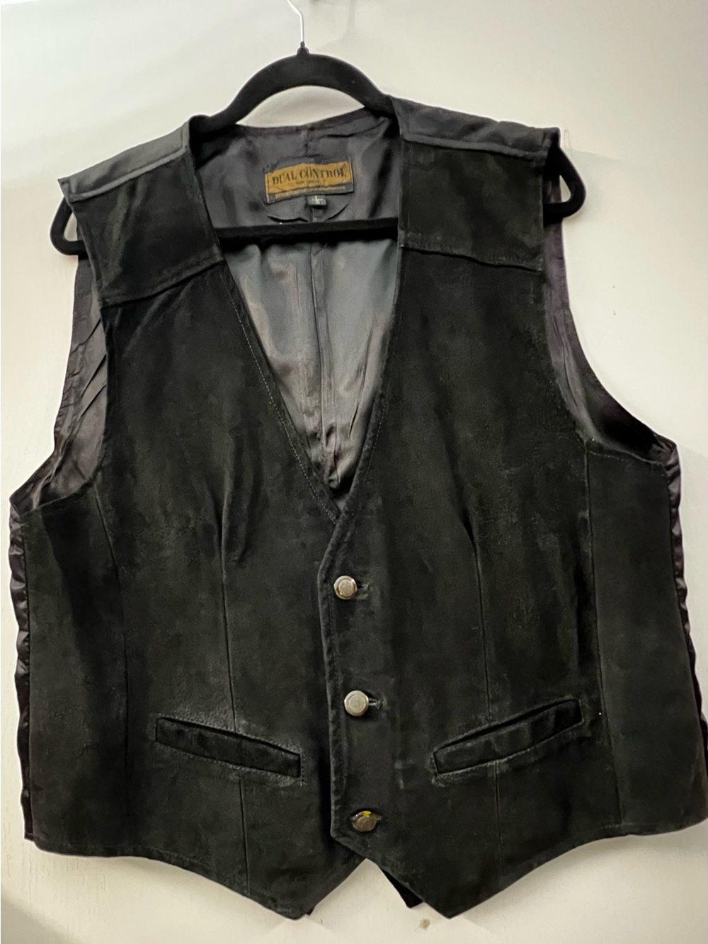 Vintage The Dual Control Brand Black Suede Leather Western Biker Vest - Size L